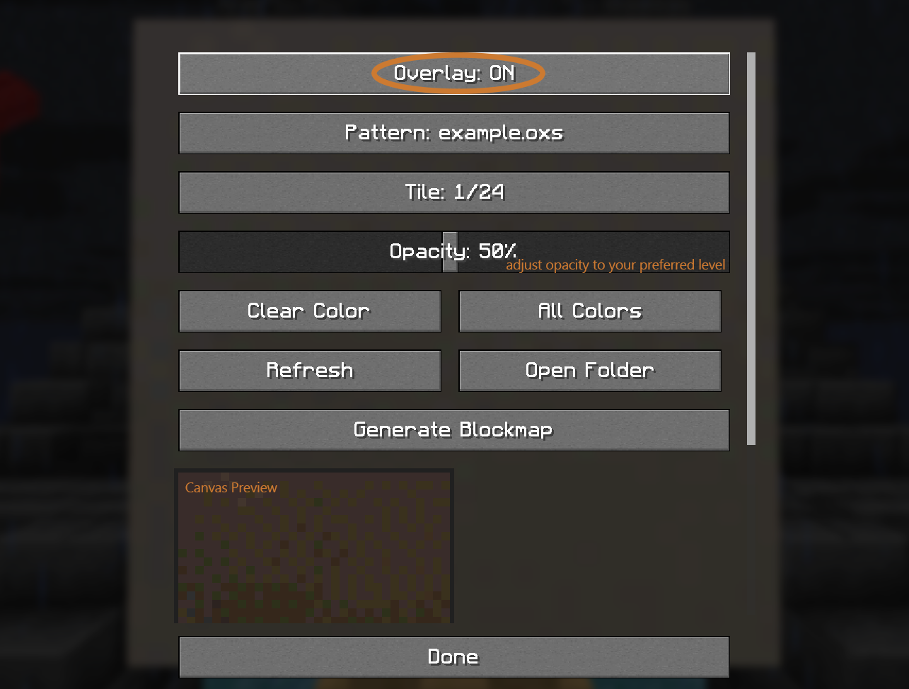 Turn overlay on, adjust opacity