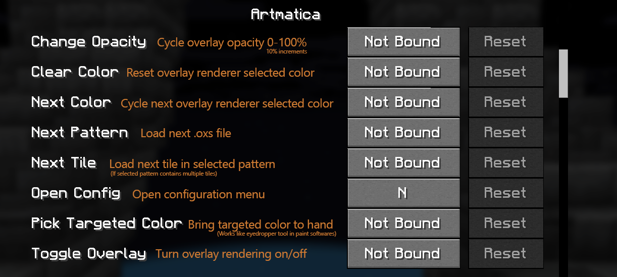 Keybind Selection Screen