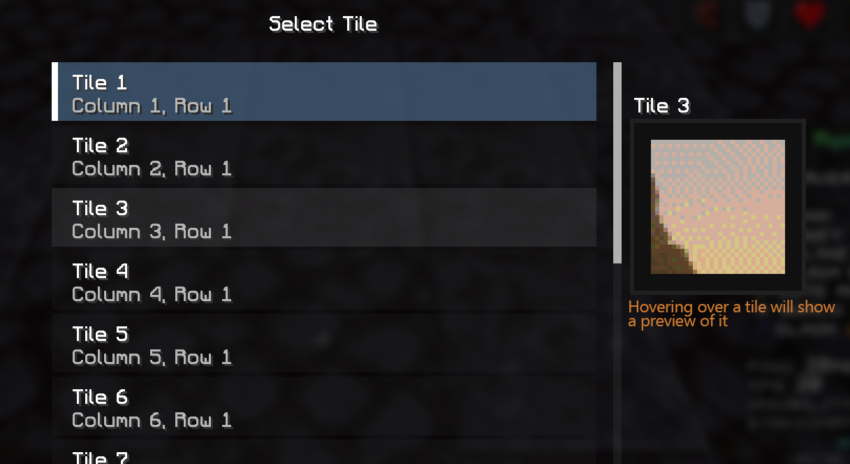 Tile Selection Screen View