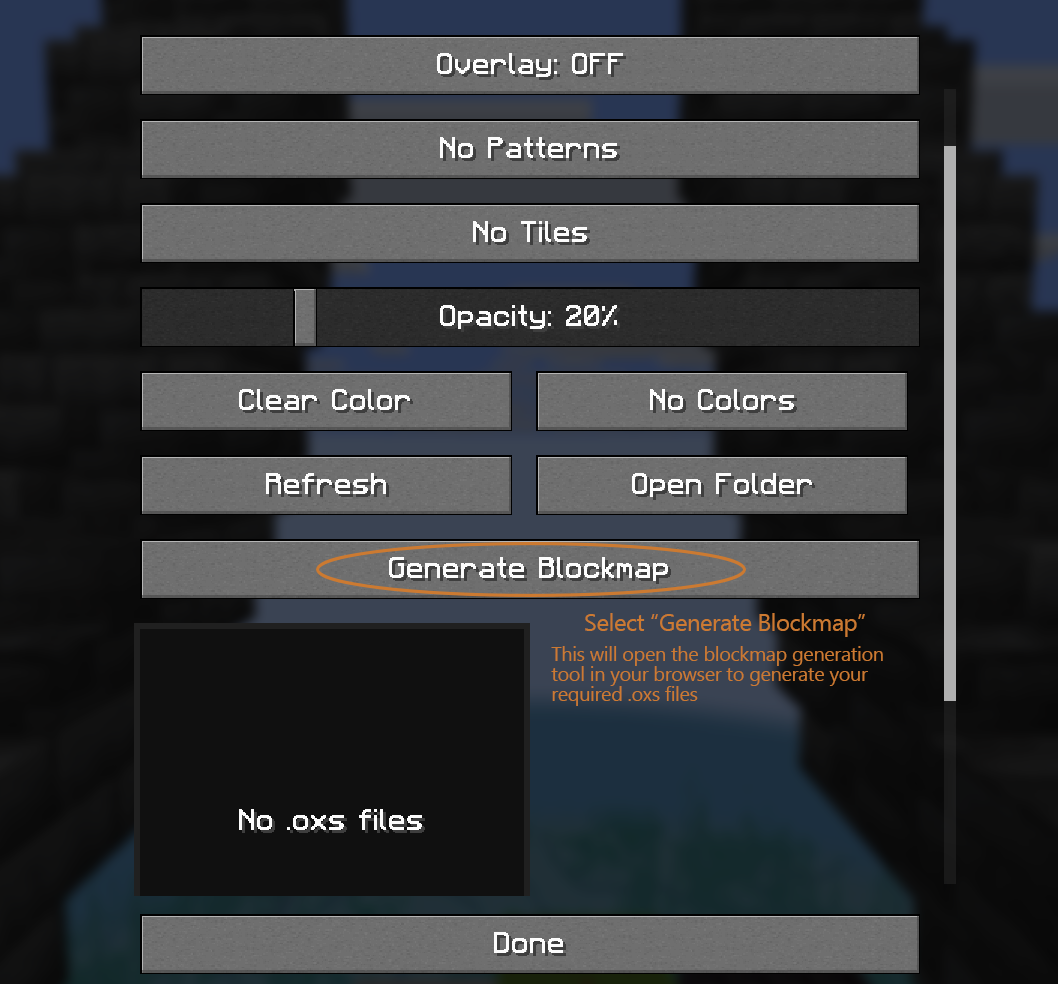 Open Config Screen, select "generate blockmap"