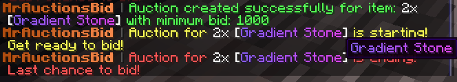 Progress of auction in chat