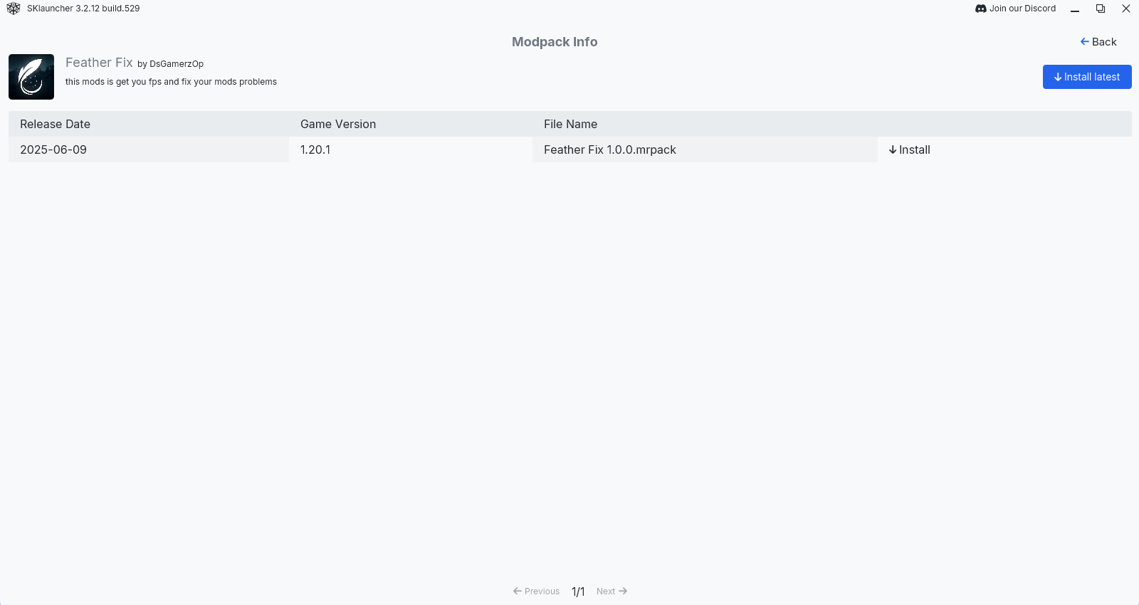 Screenshot modpacku Feather Fix (1/1)
