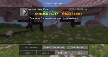 Server selection screen
