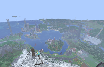 A view of the server spawn area with the default Voxy settings