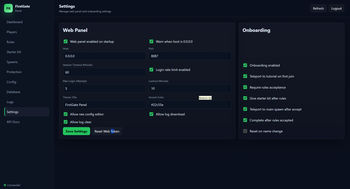 Settings page
