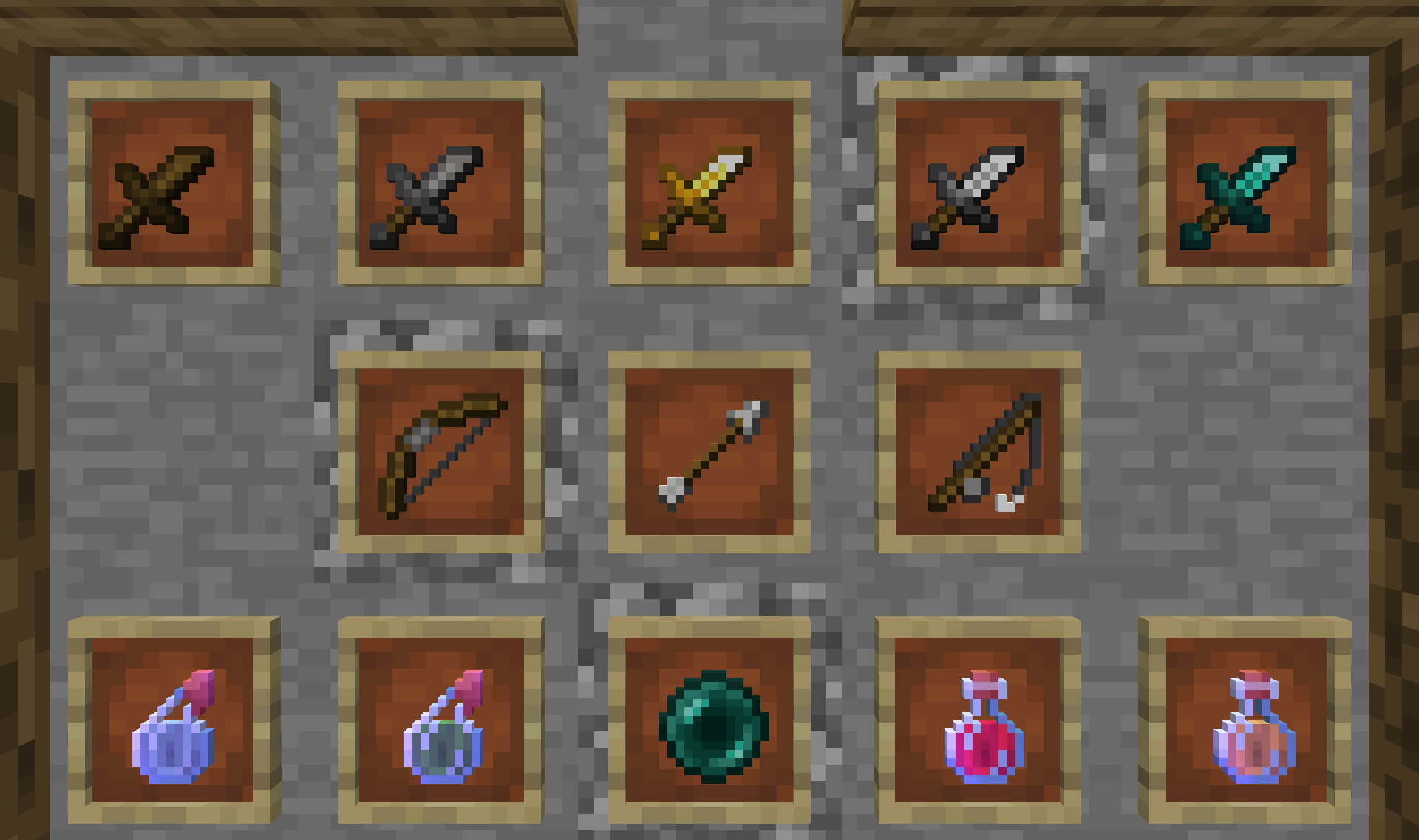 Swords, Bow, Rod, Potions and Pearl