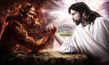 Jesus Arm Wrestling Satan