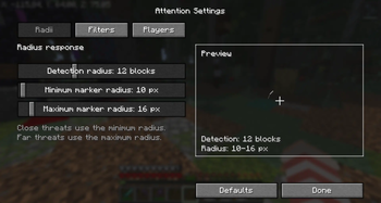 Radii settings