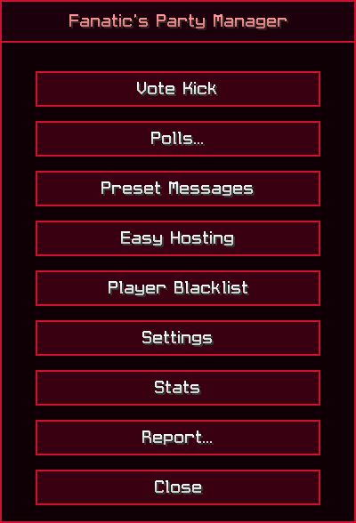 Party Manager main menu