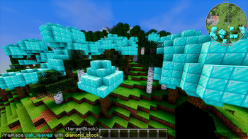/replace oak_leaves with diamond_block