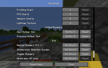 Keybindings in the Controls menu
