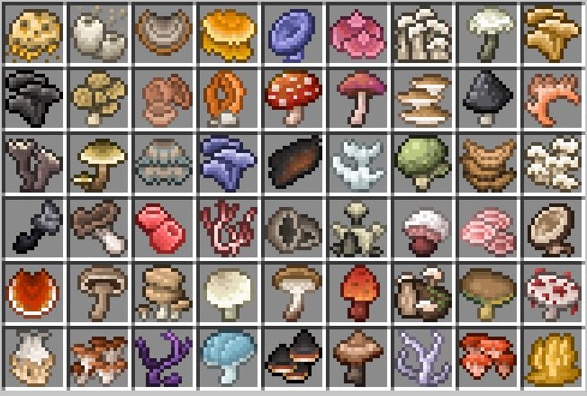 There are over 130 mushrooms in this mod, these are only a few.
