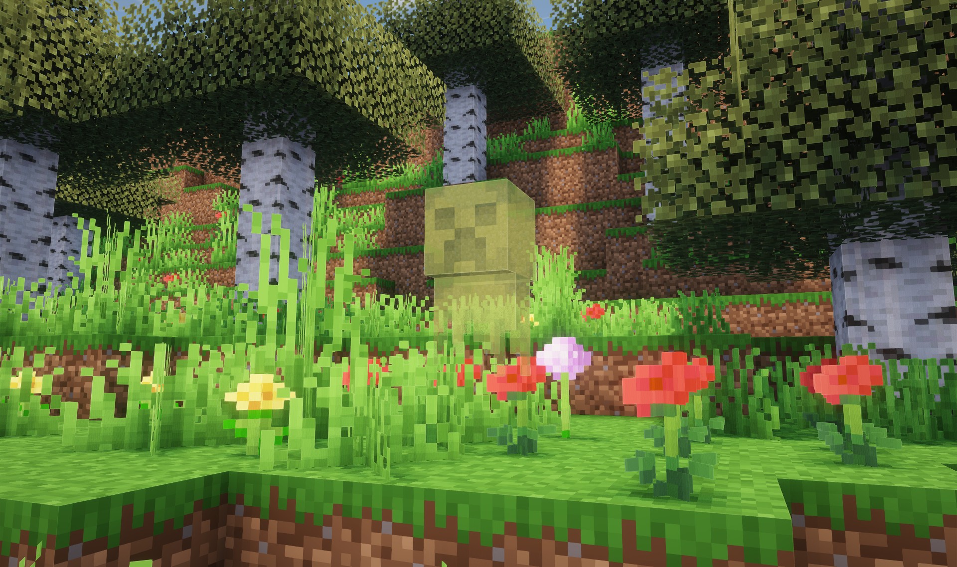 A Creeper ghost created using a resourcepack and this mod