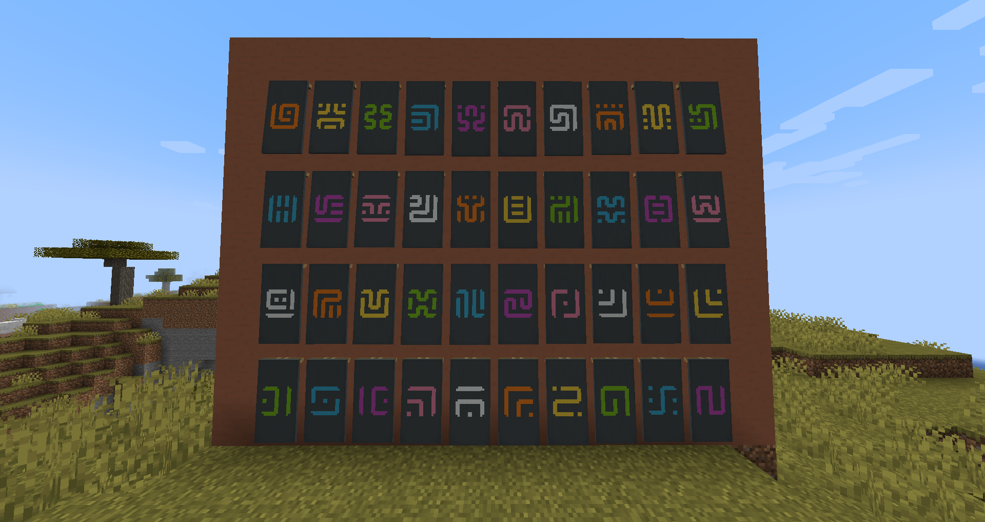 Screenshot of all 40 banner patterns in various colors.