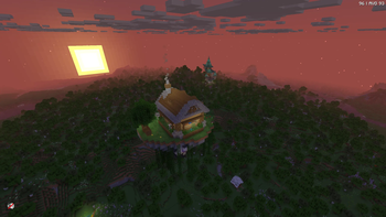 House and Sunset over forest