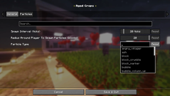 Particle Settings Showing List Of Particles
