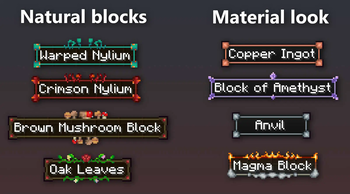 Tooltips for natural blocks and material blocks