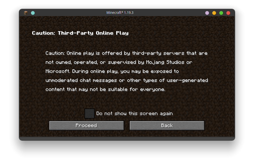 The multiplayer disclaimer.