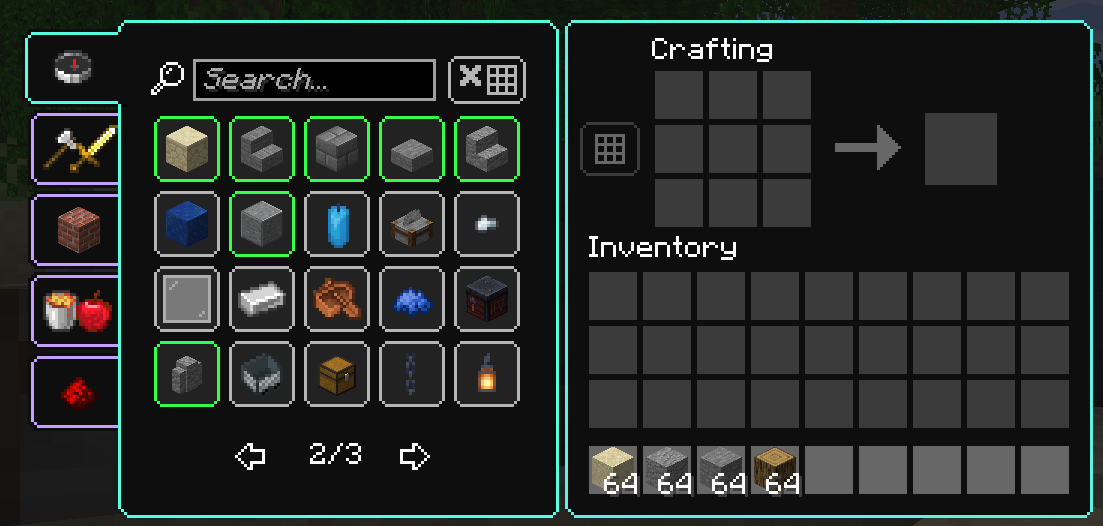 Crafting table UI