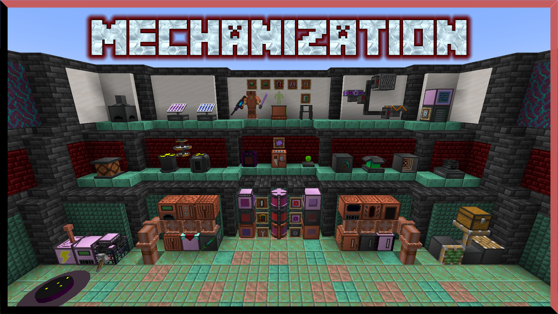 Mechanization banner, featuring all the machines in the datapack.