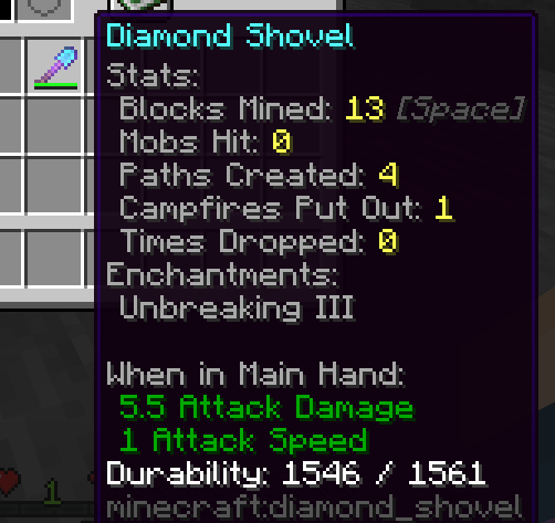 Shovel with enchants