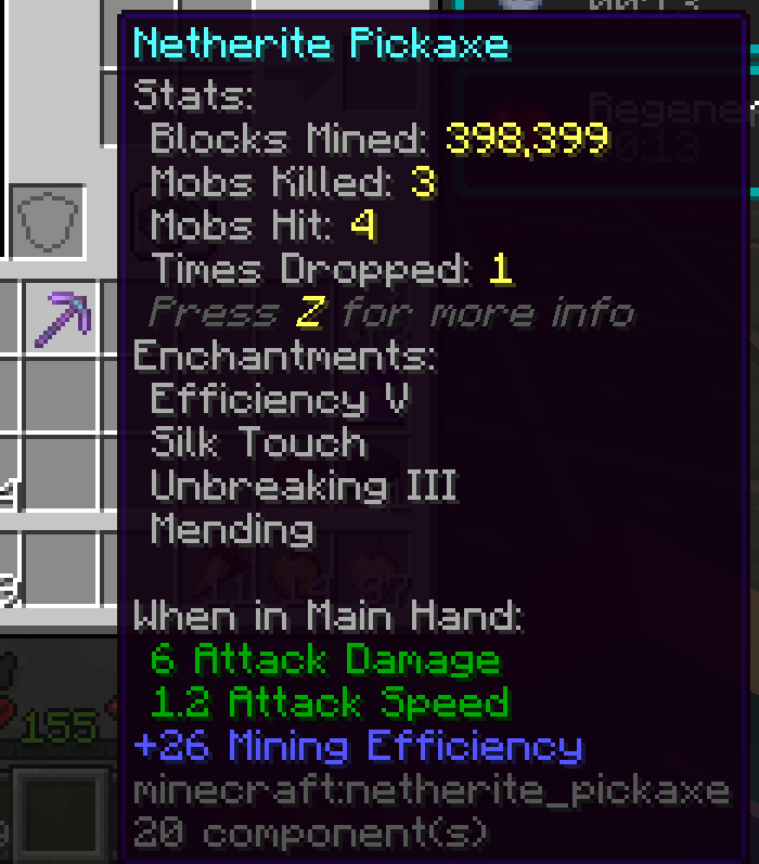 Stats shown on pickaxe (2.0.0+)