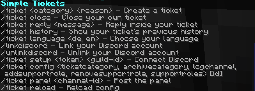 /ticket help Command with Admin 