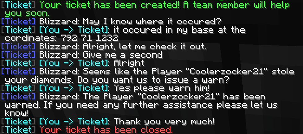 Ingame Ticket System