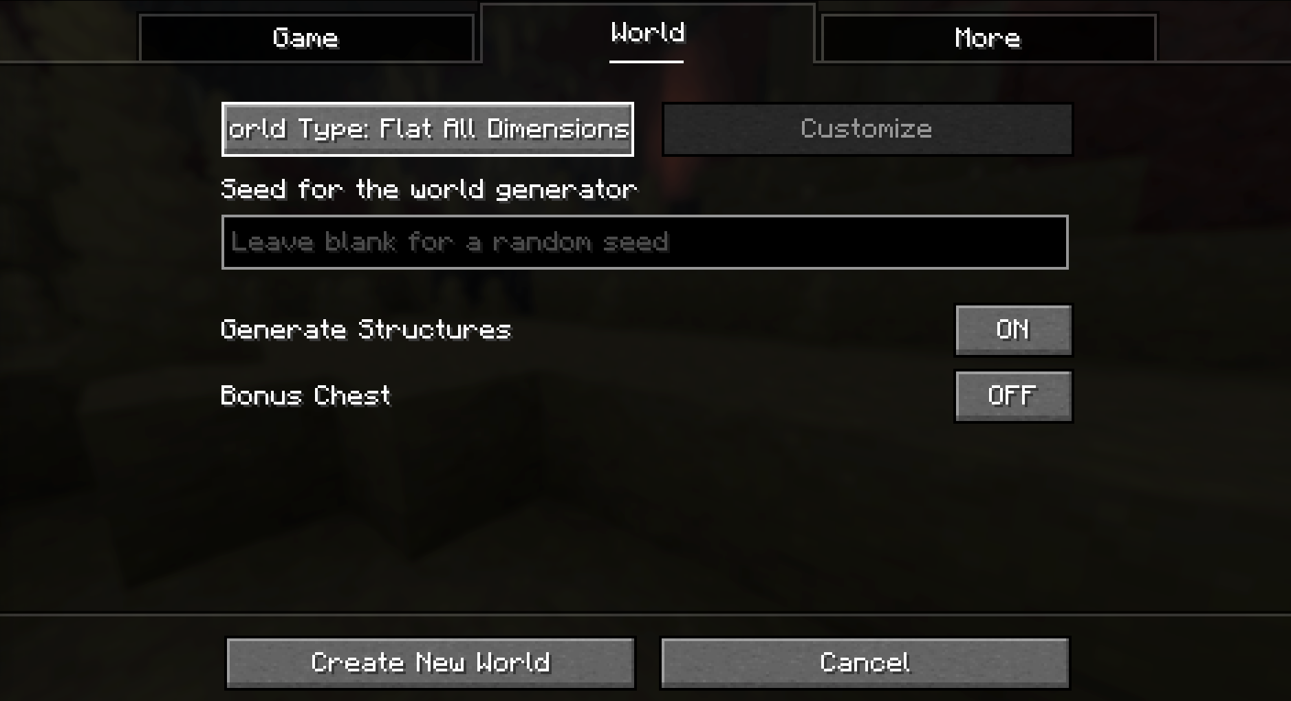 Flat All Dimensions world type selected
