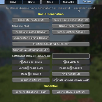 Custom creation on world settings
