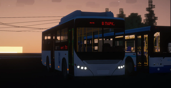 Yutong bus at night  with working headlights