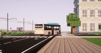 Tilting bus with turning front wheels 