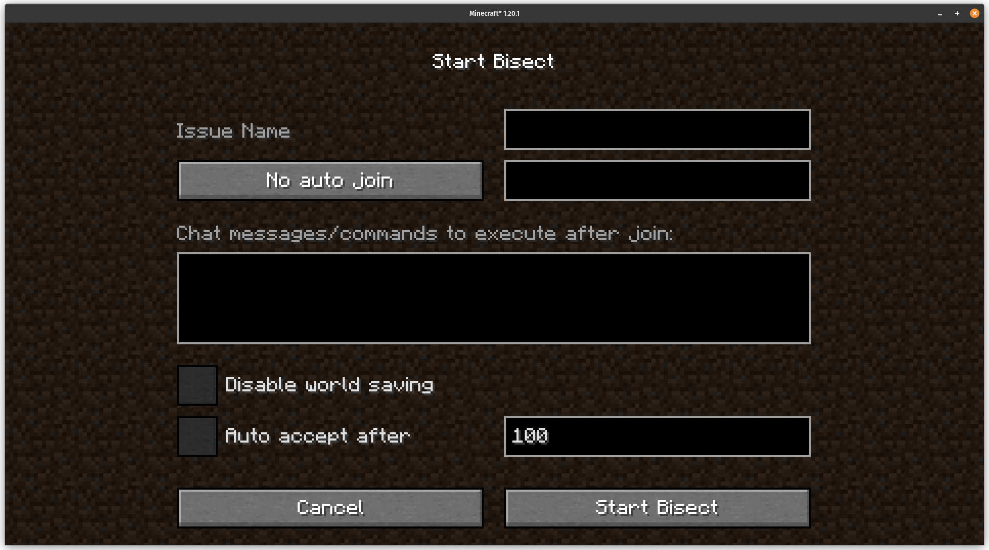 Start Bisect screen