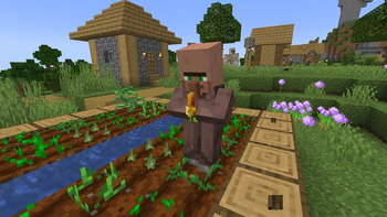 A villager carefully inspecting Shalbin's Flower of Luck