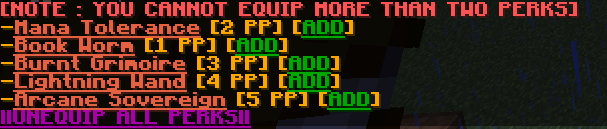 Mage's Perks Menu