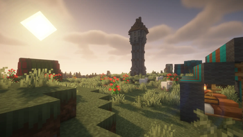 a tower in the distance