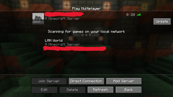 Menu screen with updated button for each server