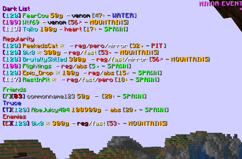 Players list (kos, friend, truce), Reg list, Dark list