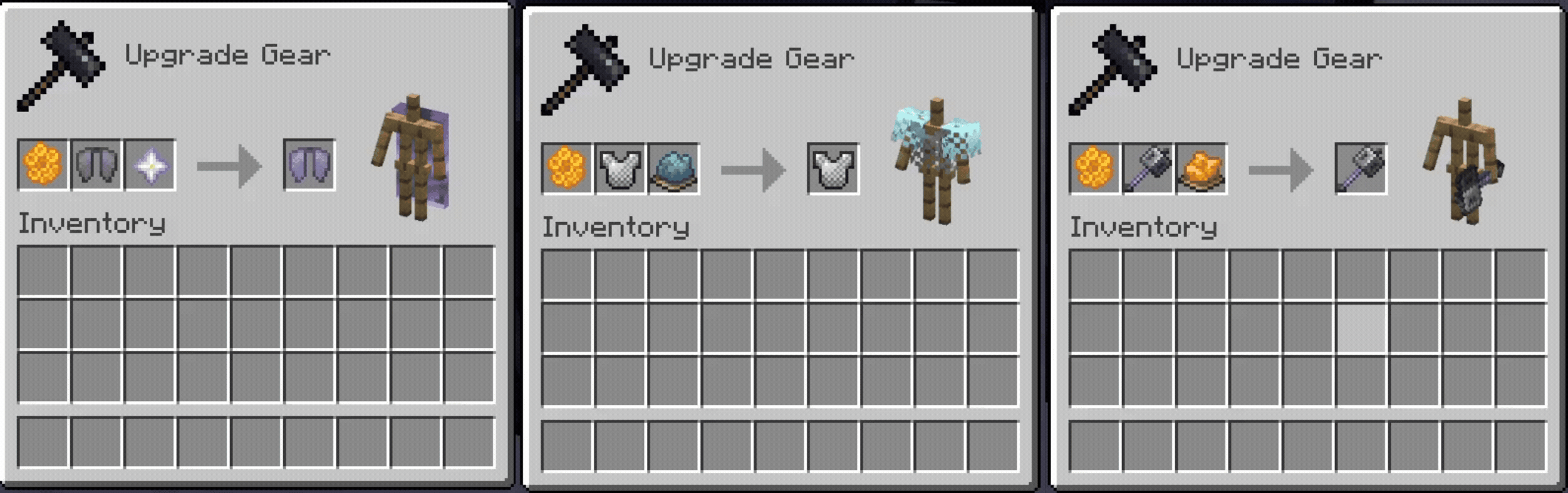 Showcasing the Recipe for a custom enchantment glint, a honeycomb + the piece of gear to be Glinted + dye of a certain color or nether star