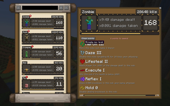 Mob point spending screen with spent points