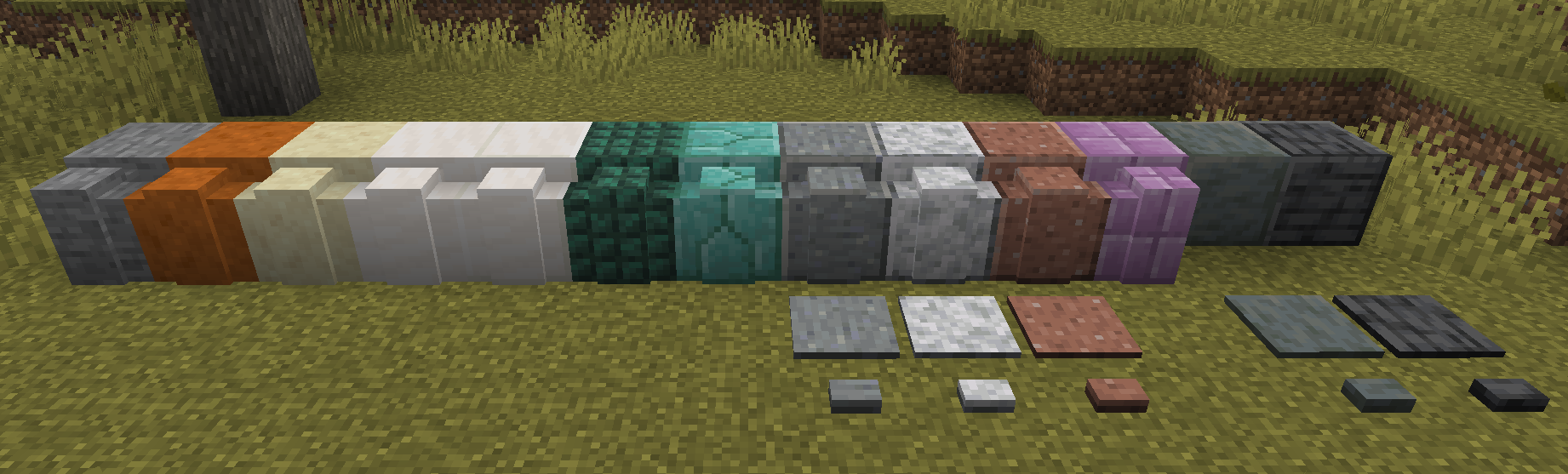 The added block variants lined up next to their full-block counterparts