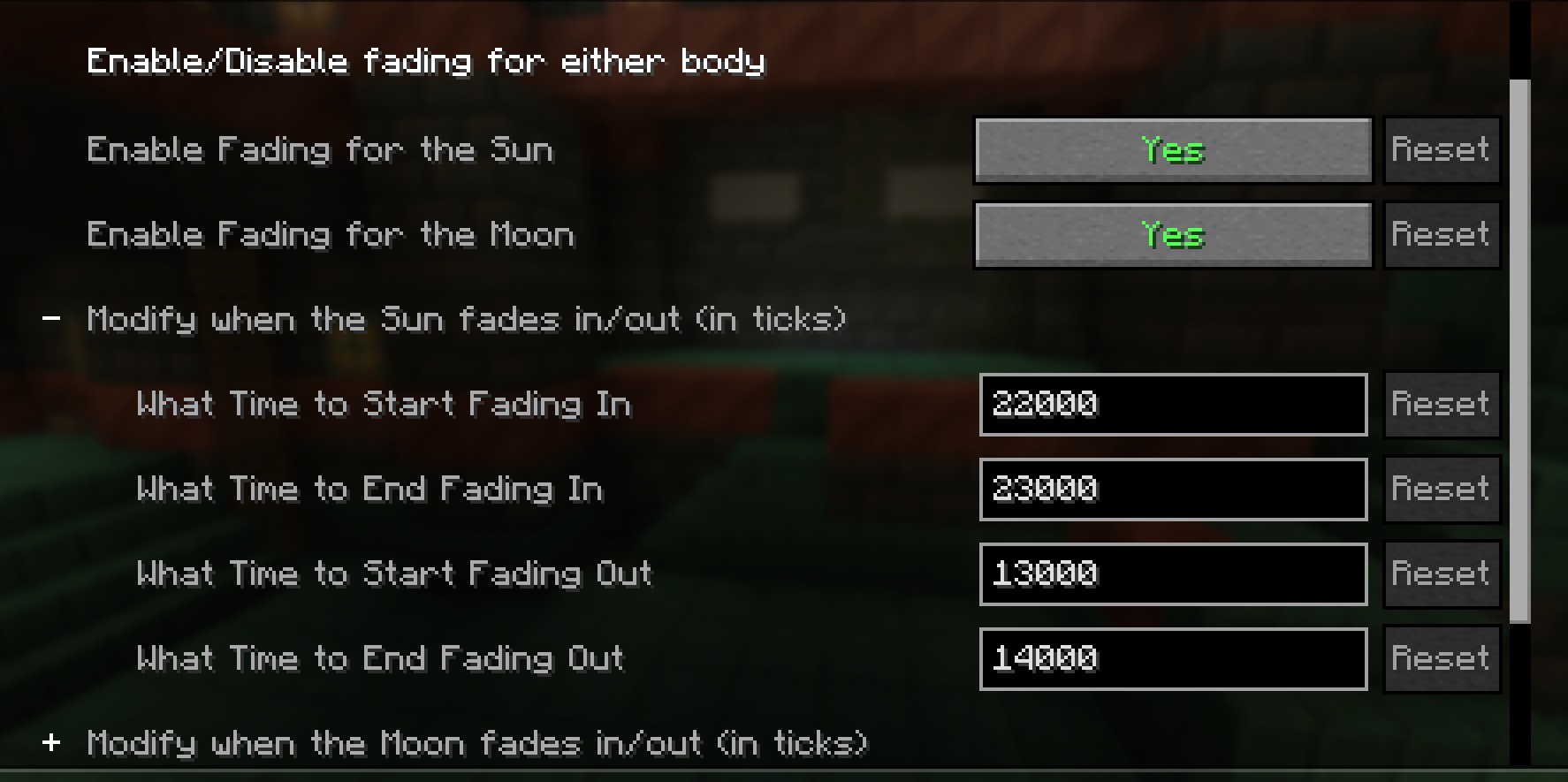 Screenshot of the Config Menu