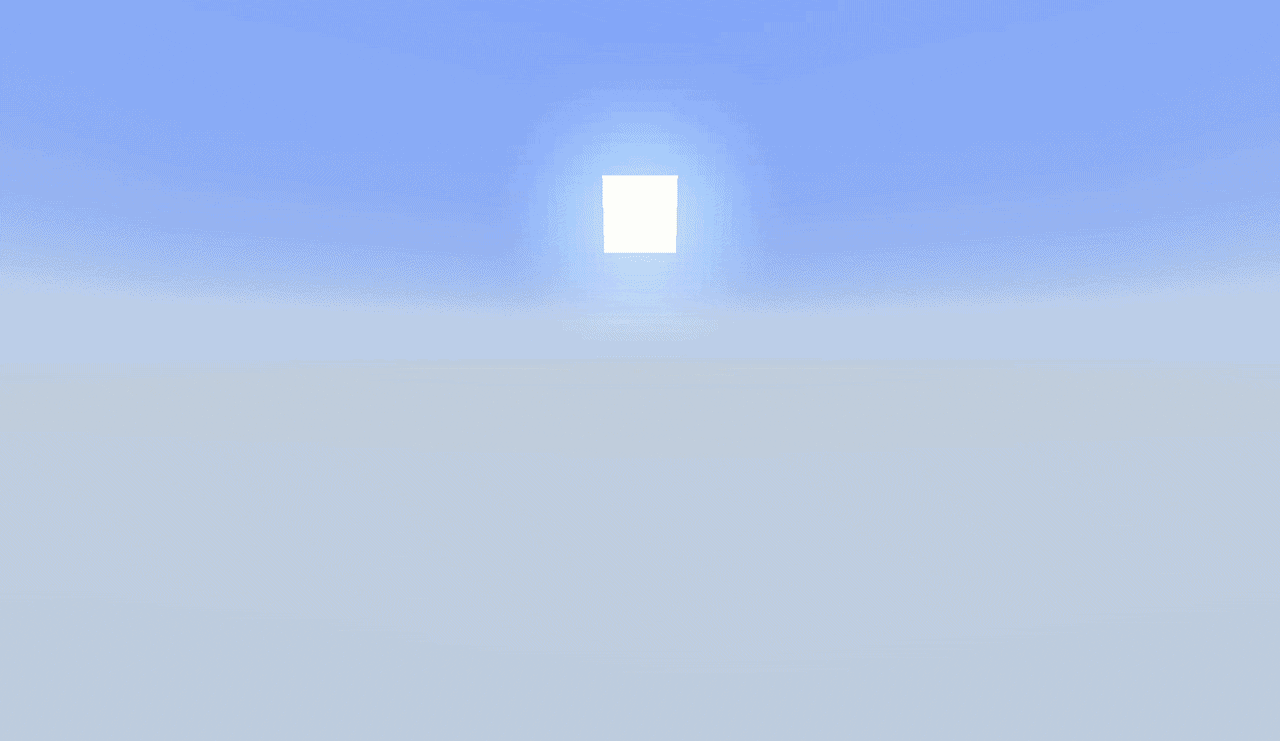 A gif of the Sun and Moon setting on the horizon in a void world, both fading under the horizon