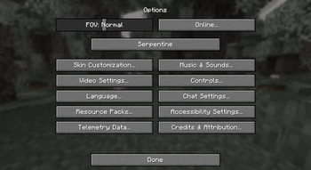 Options screen