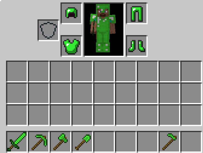 Inventory showcase of the emerald set
