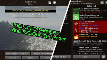 Included shaders and resource packs