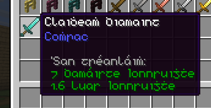 Diamond sword in pre-reform Irish (with dots and Bardchlo font)