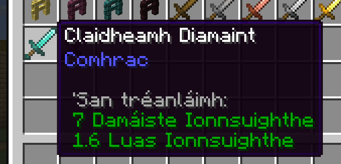 Diamond sword in pre-reform Irish (with h's)