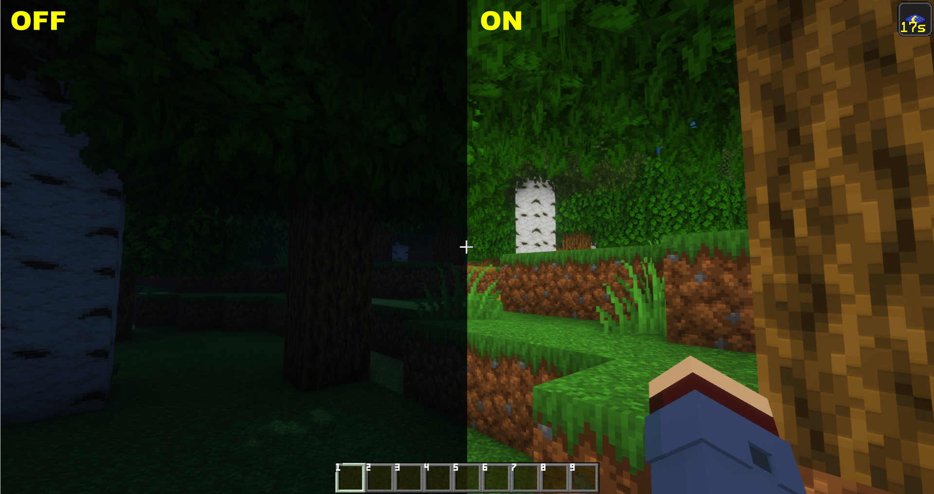 Before and after toggling Cat Eyes on the surface