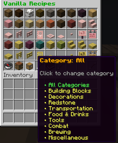 Category Selection in Vanilla Recipes